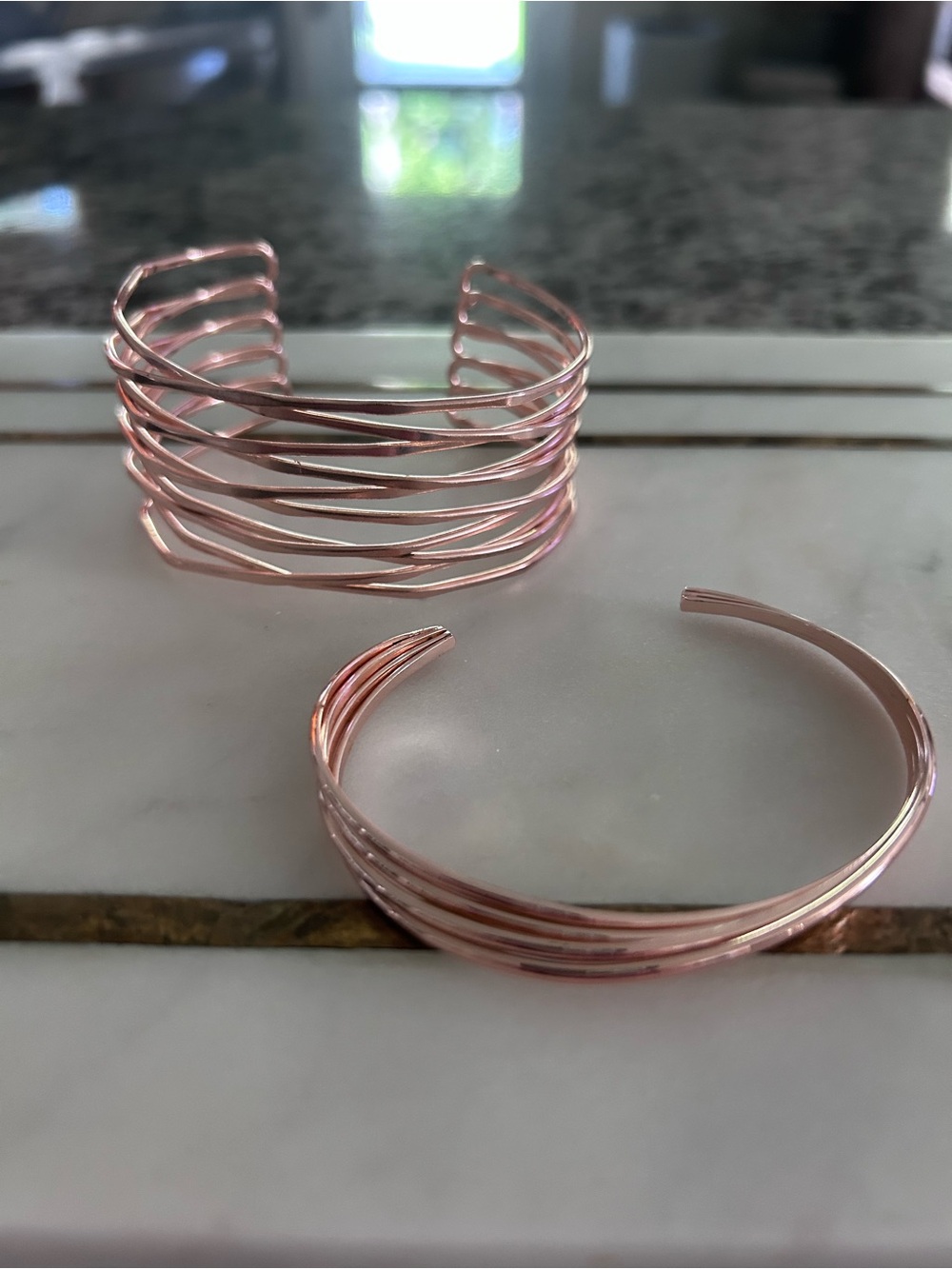 Rose Gold Tone Multi-Row Wire Cuff Bracelet 2pc Set